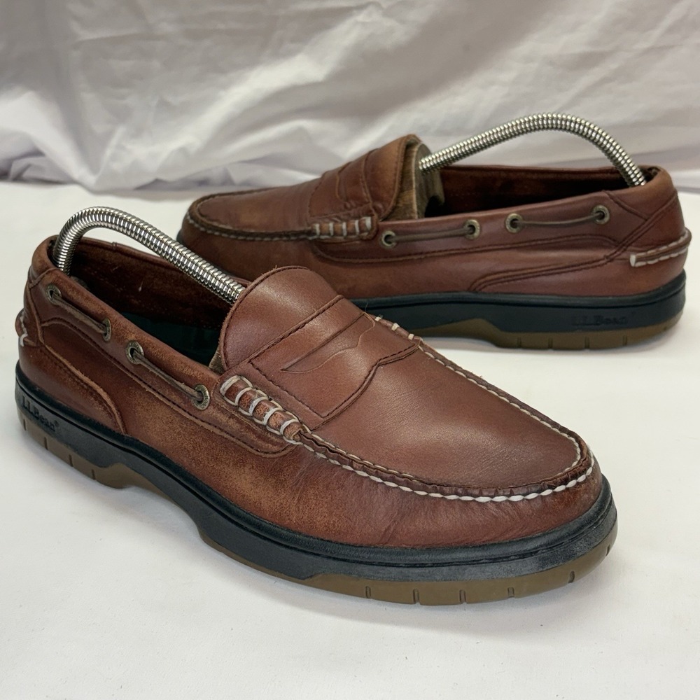 LL Bean Allagash Handsewn Bison Penny Loafers Mens Size 9.5‎ W Leather 05455